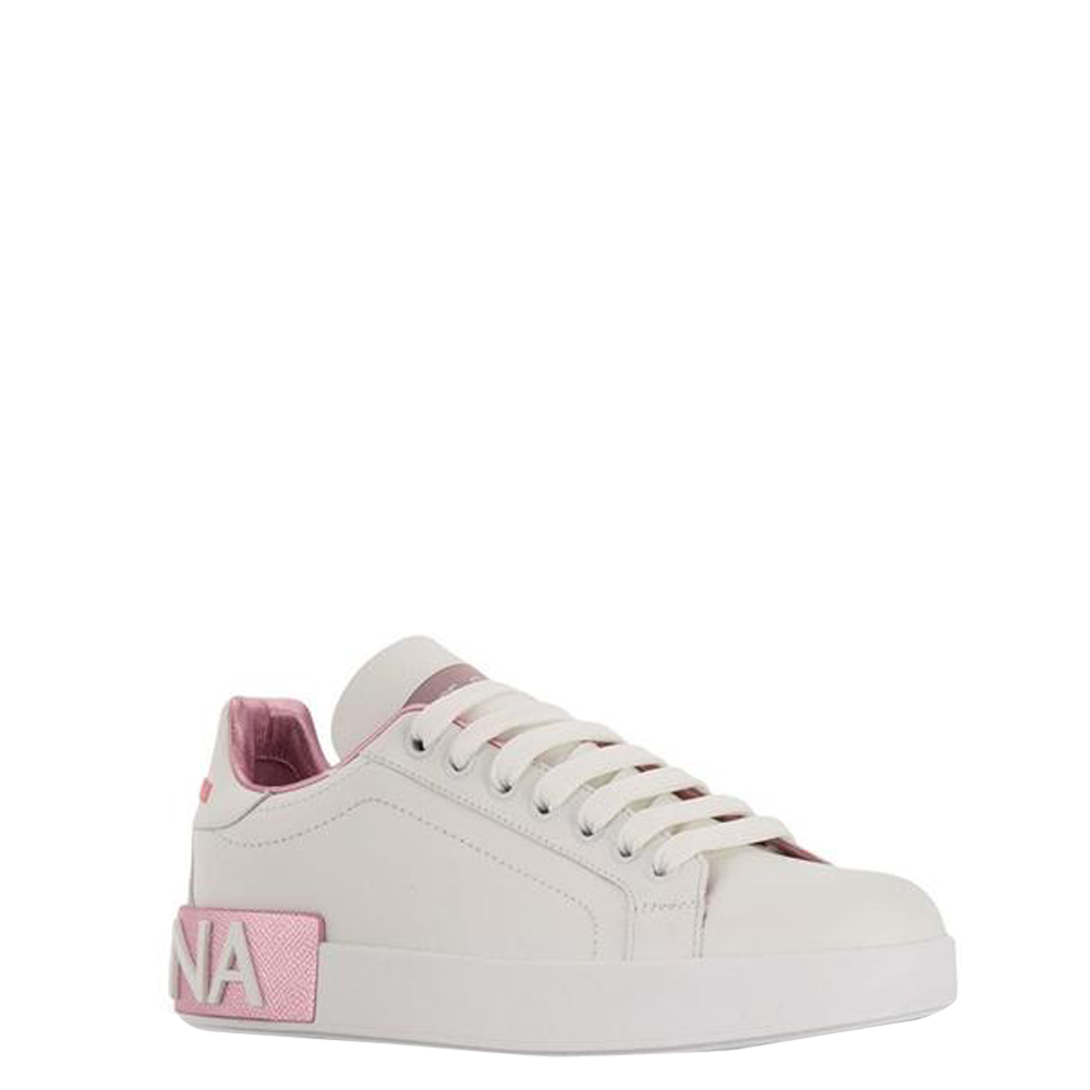 

Dolce & Gabbana Pink/White Leather Portofino Sneakers Size EU