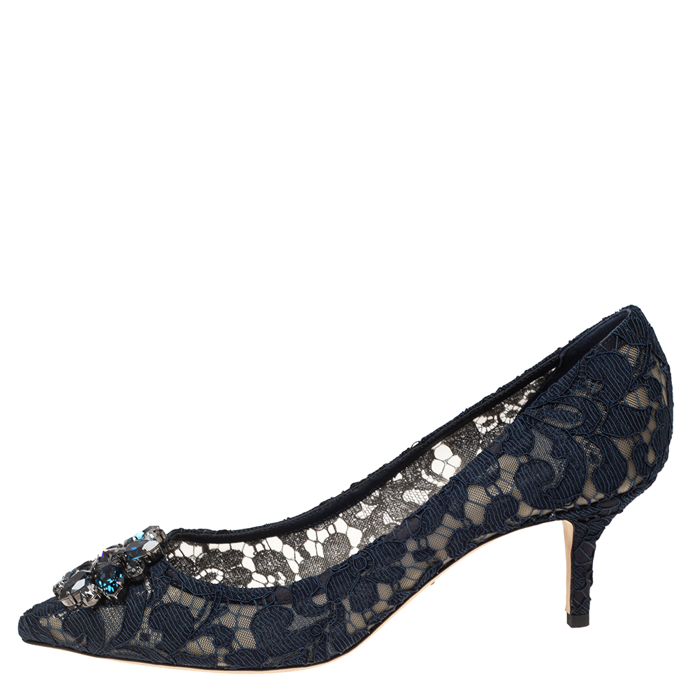 

Dolce & Gabbana Navy Blue Lace Bellucci Pointed Toe Pumps Size
