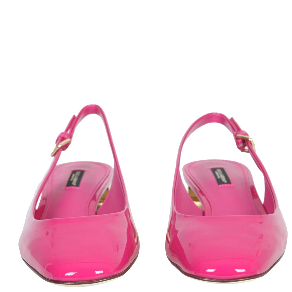 

Dolce & Gabbana Fuchsia Patent leather DG Karol heel Slingback Sandals Size IT, Pink