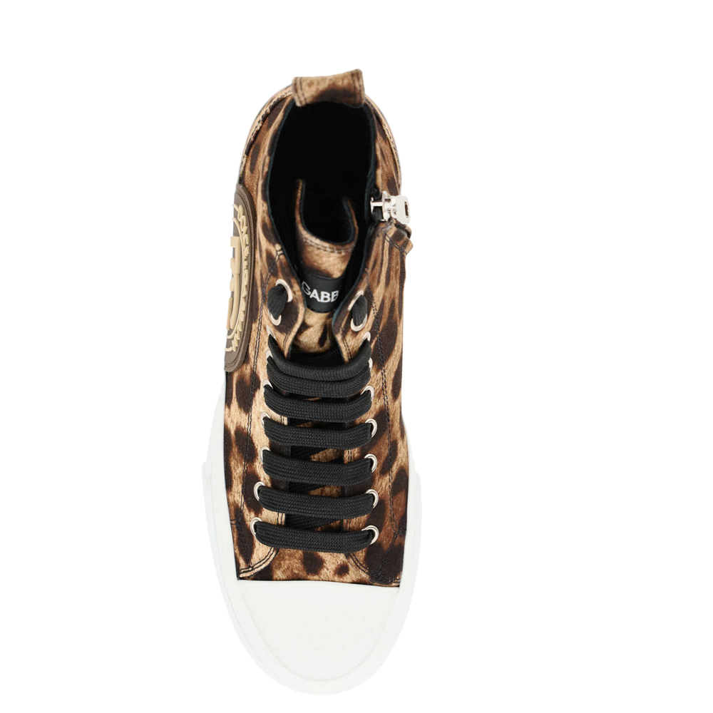 

Dolce & Gabbana Leopard Print Cotton drill Portofino Light Mid-Top Sneakers Size IT, Black