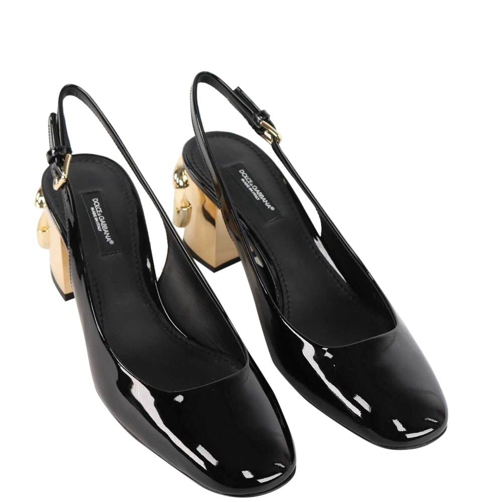 

Dolce & Gabbana Black Patent Leather DG Karol heel Slingbacks Size