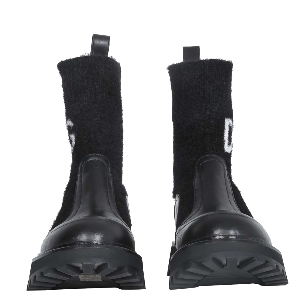 

Dolce & Gabbana Black Horse Leather branded sock Boots Size IT