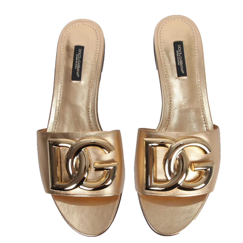 

Dolce & Gabbana Gold Mordore DG Slides Sandals Size IT