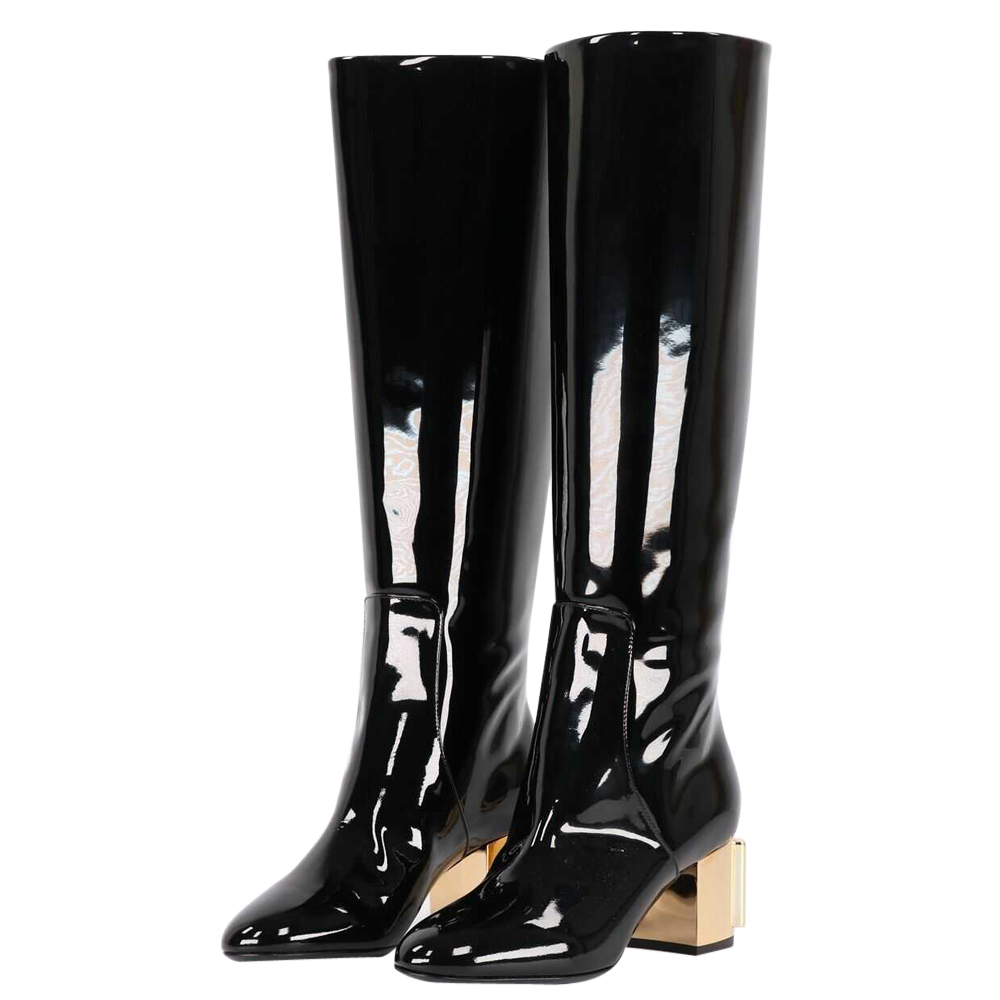 

Dolce & Gabbana Black Patent Leather DG Karol Boots Size EU