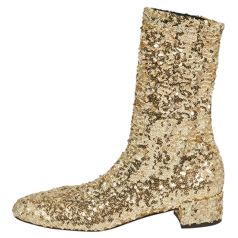 

Dolce & Gabbana Gold Sequin Stretch Mid Calf Boots Size