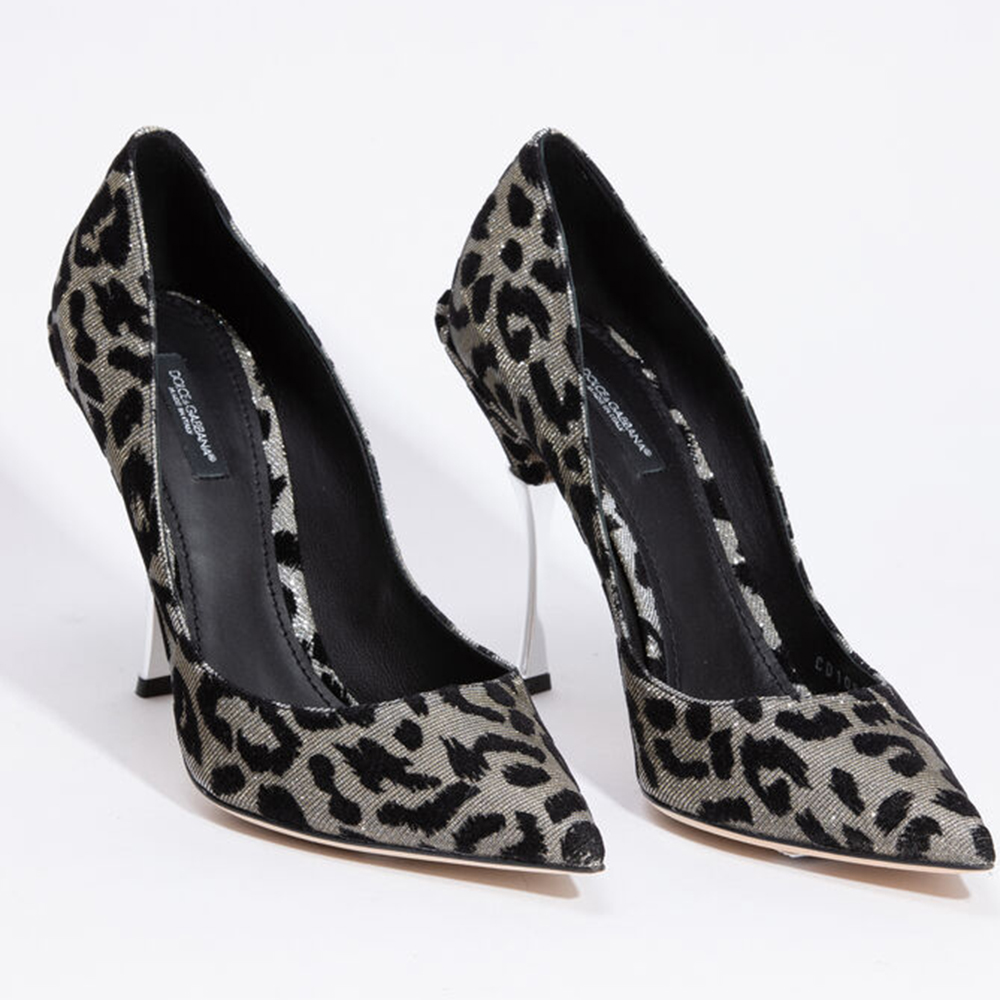 

Dolce & Gabbana Silver Textile/Leather Cardinale Leopard Scarpin Pumps Size EU