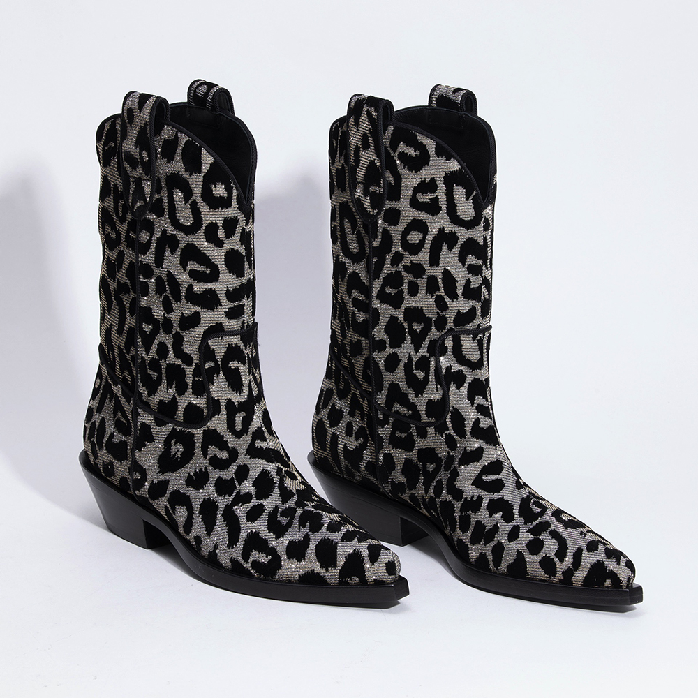 

Dolce & Gabbana Black Textile/Leather Gaucho Jacquard Leopard Cowboy Boots Size EU