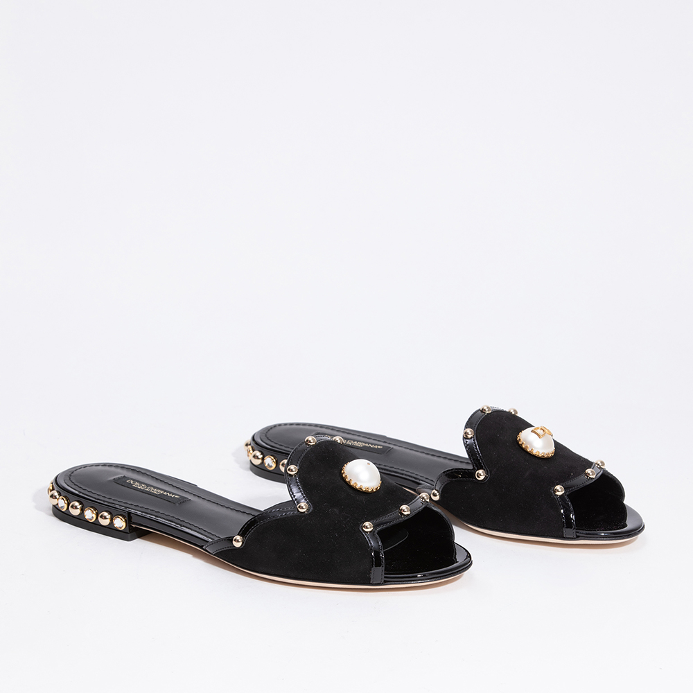 

Dolce & Gabbana Black Studded Suede Slip-on Sandals Size EU