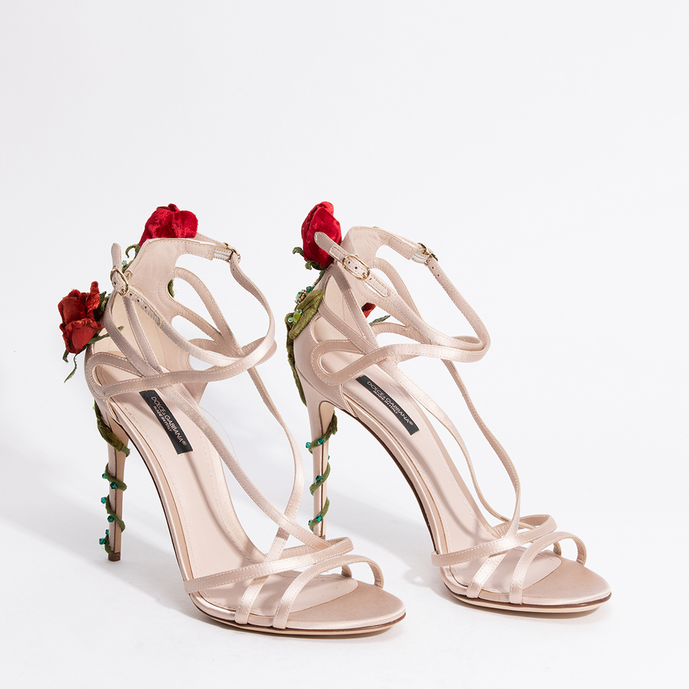 

Dolce & Gabbana Beige Rose Silk Satin Sandals Size EU