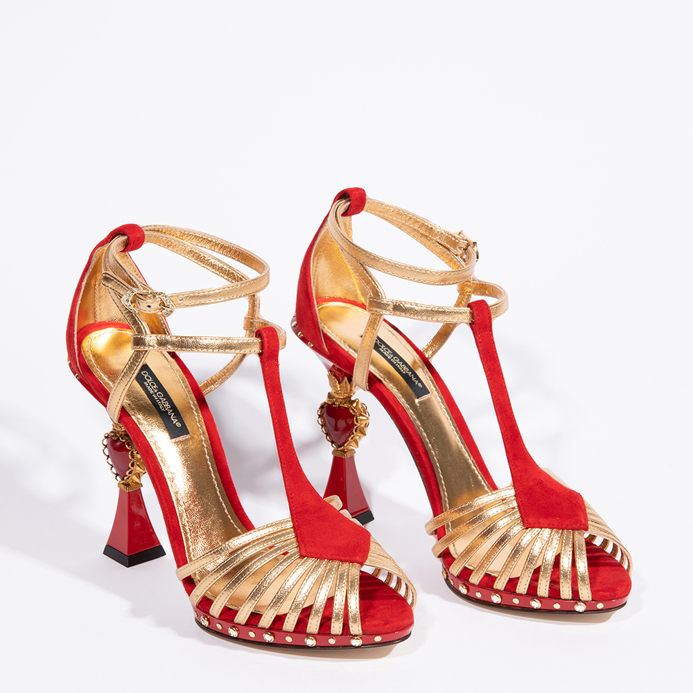 

Dolce & Gabbana Red Leather Heart Sculptured Heel Sandals Size EU