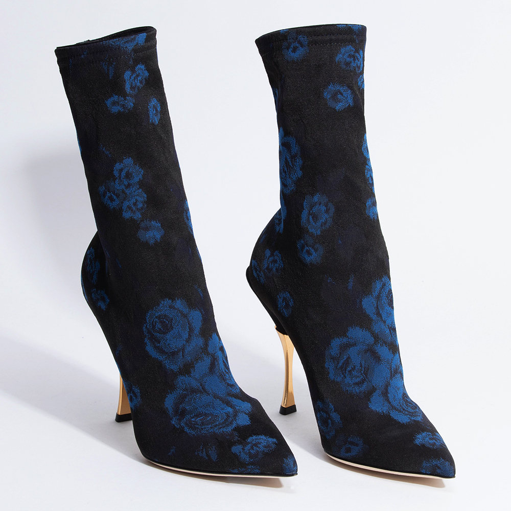 

Dolce & Gabbana Black Blue Textile FLORAL PRINTED Bootie Size EU
