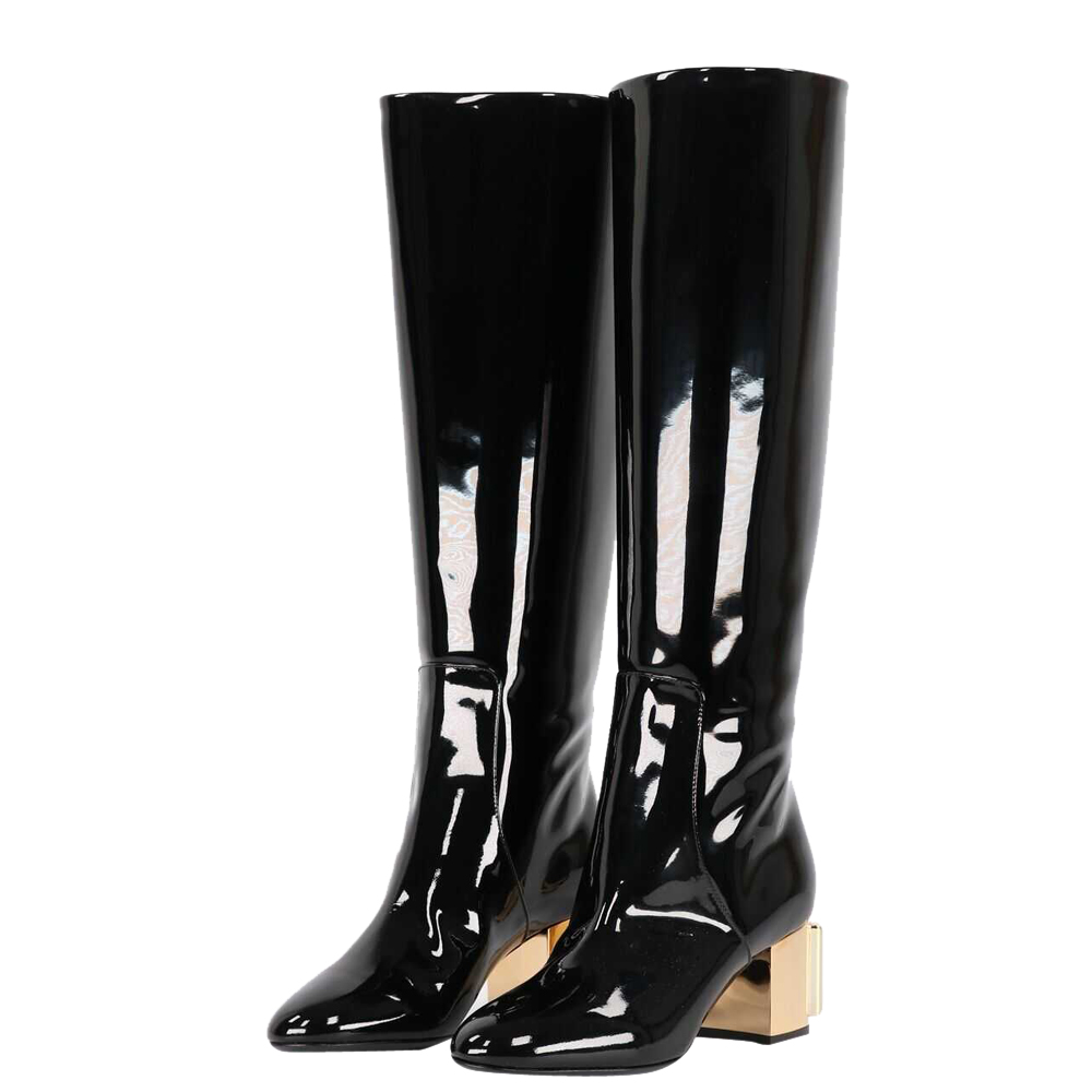 

Dolce & Gabbana Black Patent Leather DG Karol Boots Size EU
