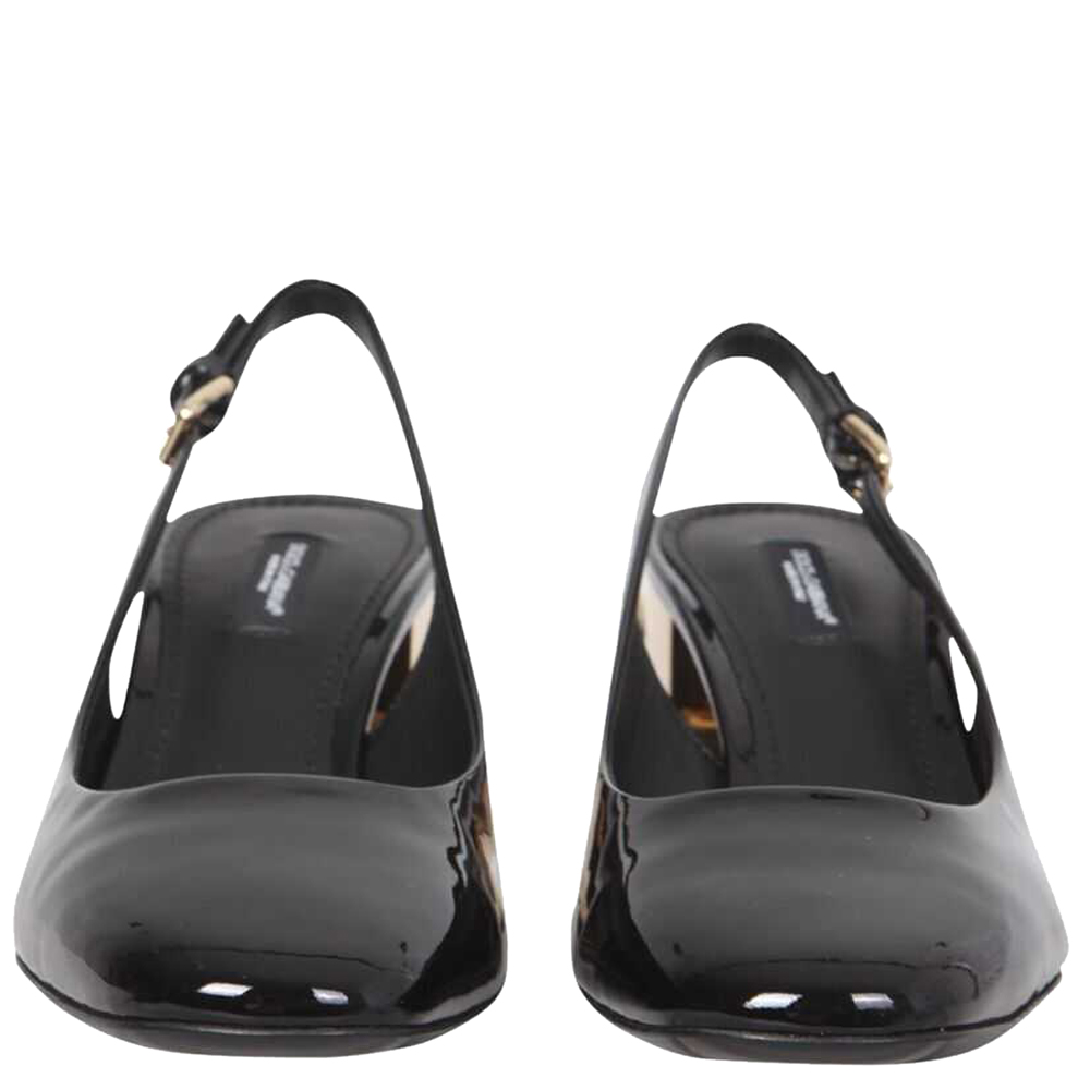 

Dolce & Gabbana Black Patent Leather DG Karol Slingback Size IT