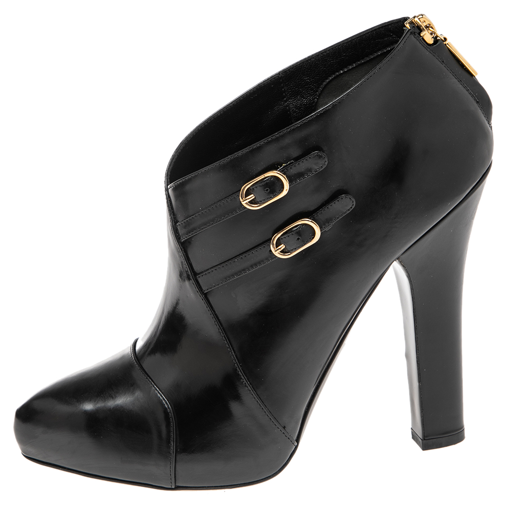 

Dolce & Gabbana Black Leather Buckle Detail Ankle Booties Size