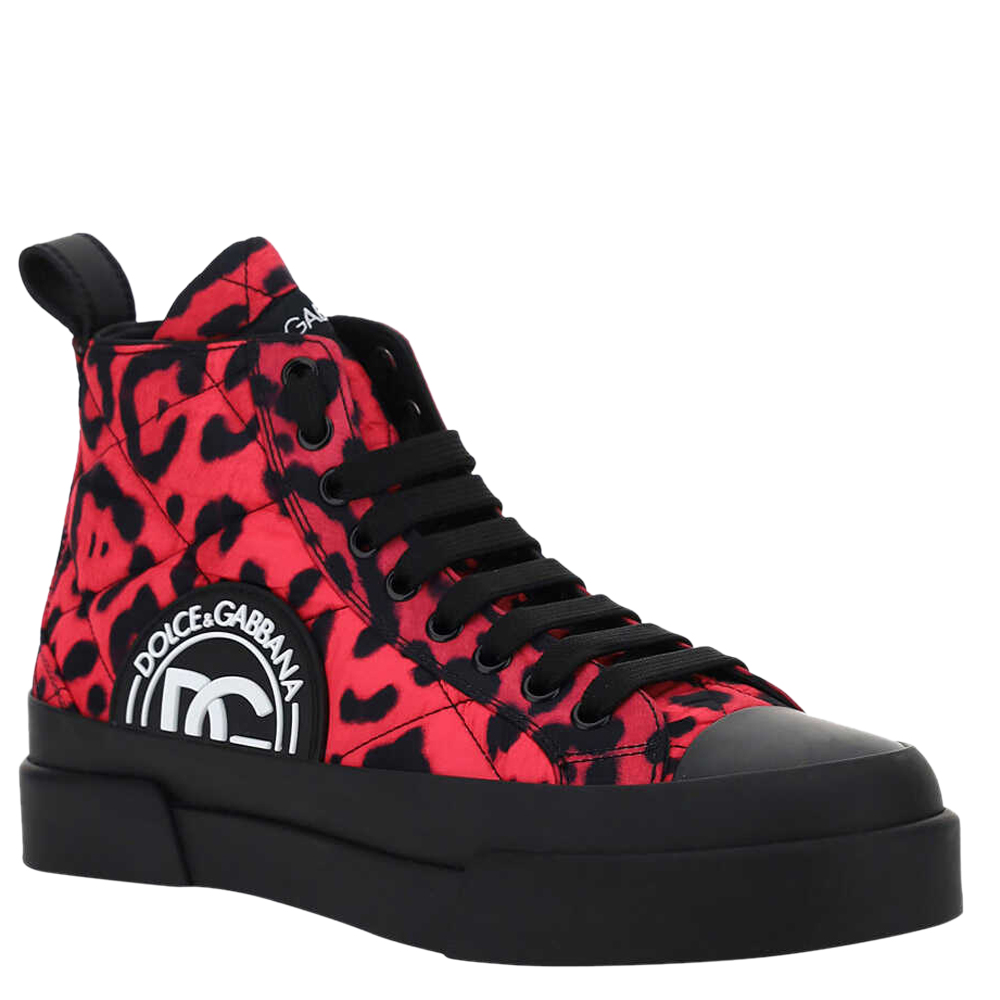 

Dolce & Gabbana Red/Black leopard print Quilted Nylon Portofino Light Mid-top Sneakers Size IT, Multicolor