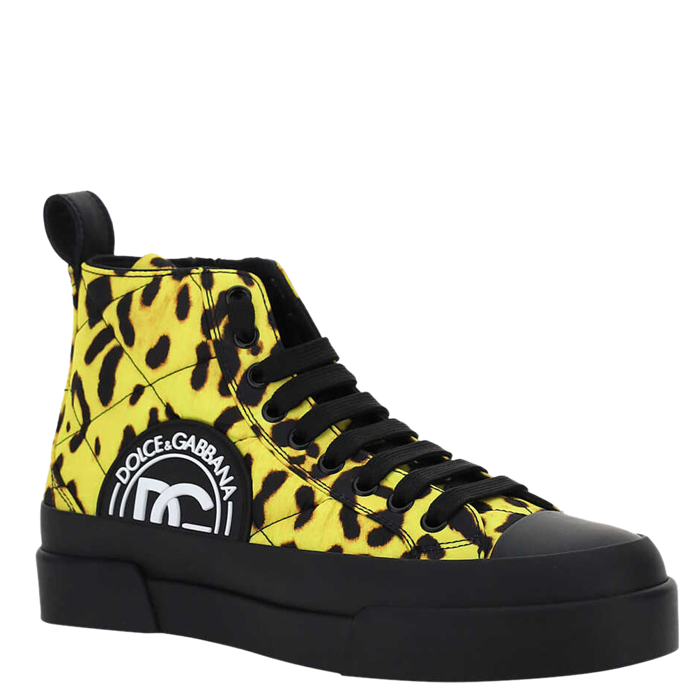 

Dolce & Gabbana Yellow/Black leopard print Quilted Nylon Portofino Light Mid-top Sneakers Size IT, Multicolor
