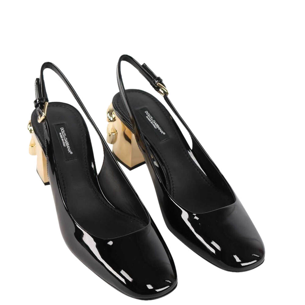 

Dolce & Gabbana Black Patent Leather Karol DG Slingback Sandals Size IT