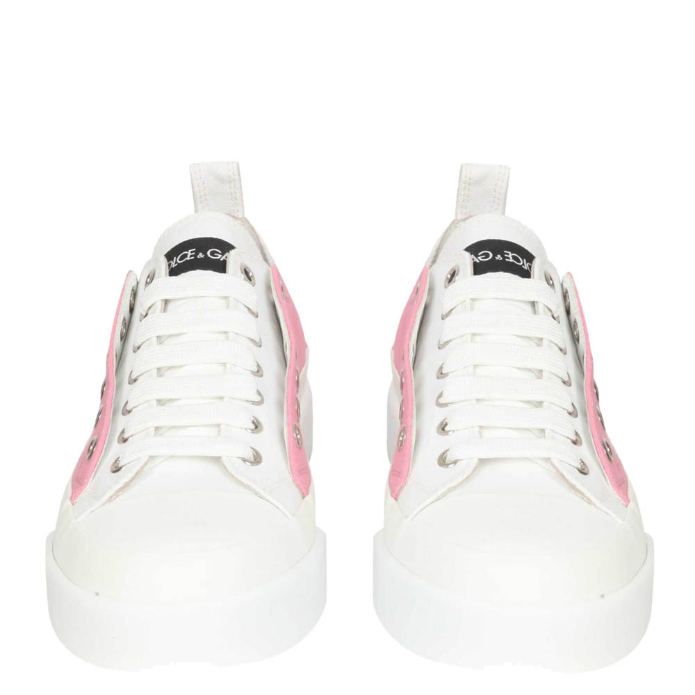 

Dolce & Gabbana White/Pink Portofino Canvas DG Sneakers Size IT