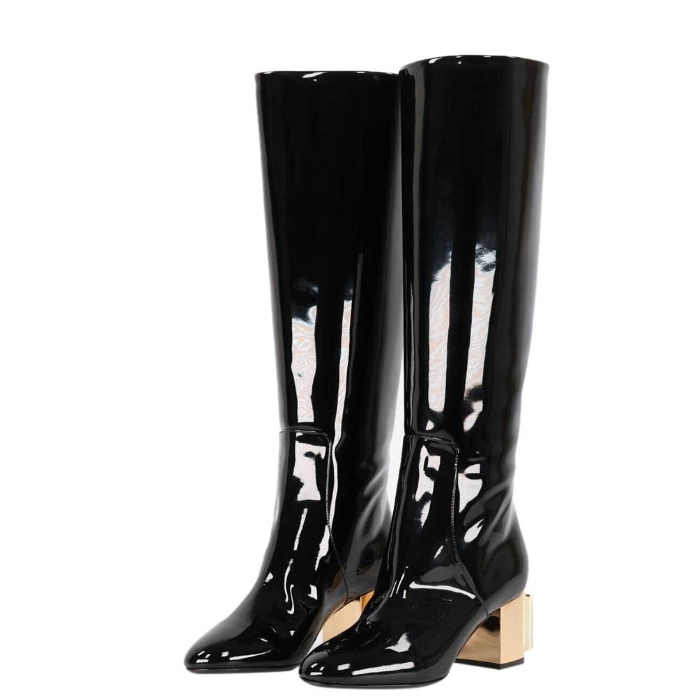 

Dolce & Gabbana Black Patent Leather DG Karol Boots Size IT