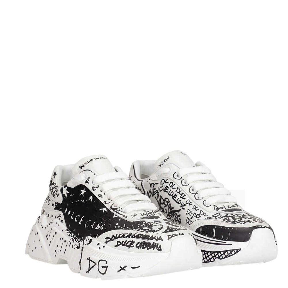 

Dolce & Gabbana Black White Daymaster Hand Painted “Graffiti” Sneakers Size IT, Multicolor