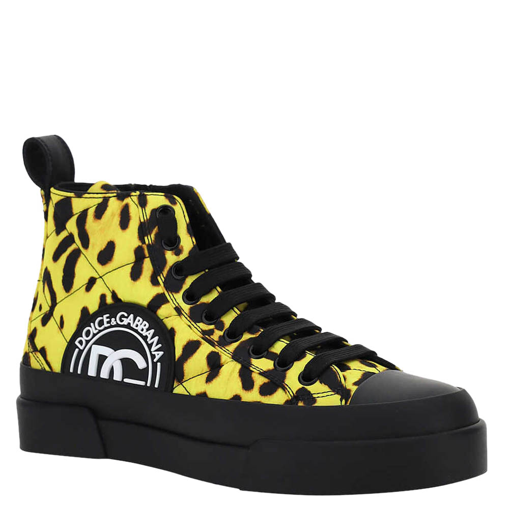

Dolce & Gabbana Yellow Leopard Print Mid Top Portofino Sneakers Size IT