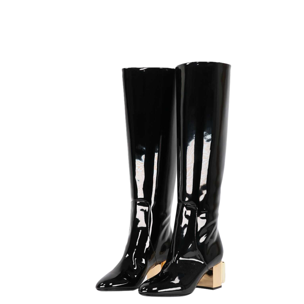 

Dolce & Gabbana Black Patent Leather DG Karol Boots Size IT