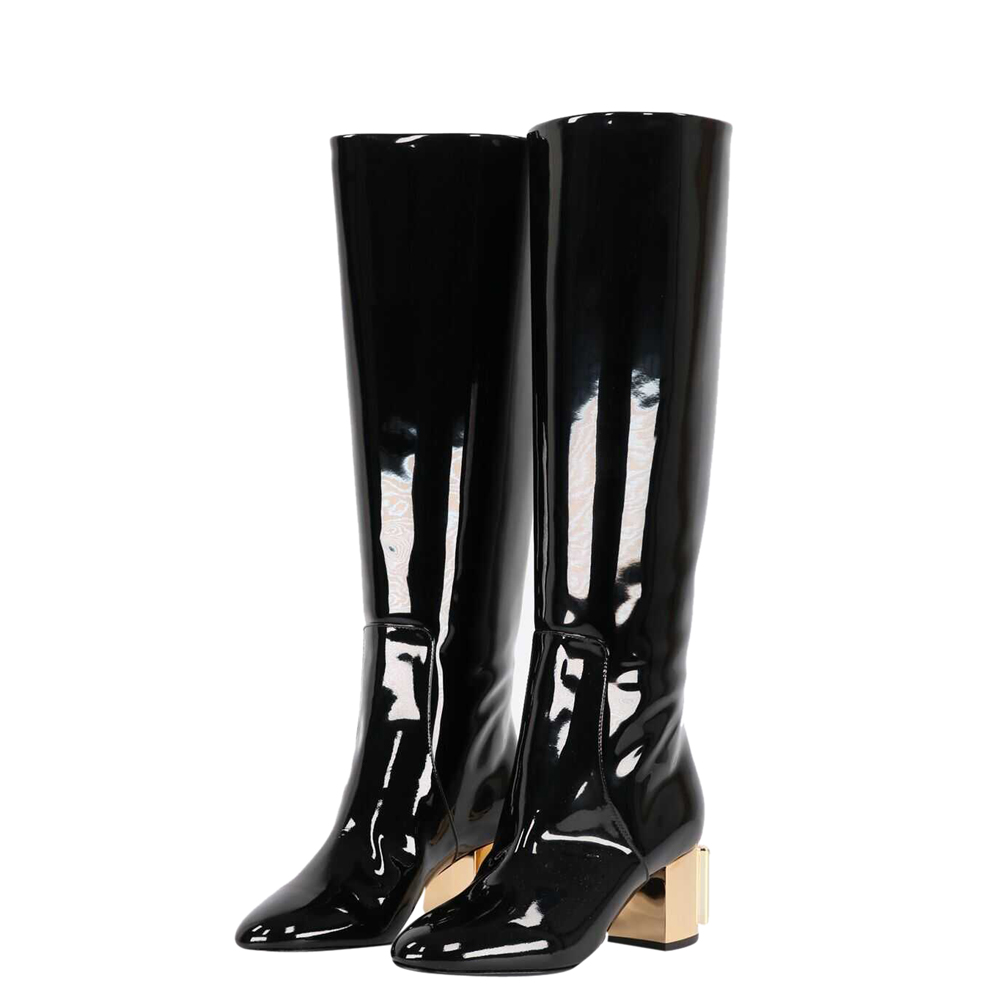 

Dolce & Gabbana Black Patent Leather DG Karol heel Boots Size IT