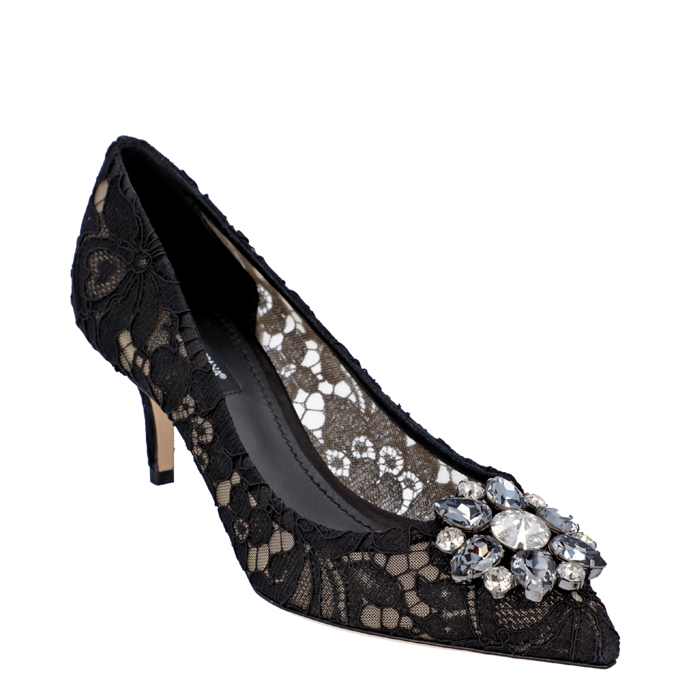 

Dolce & Gabbana Black Lace brooch detailing Rainbow Pumps EU