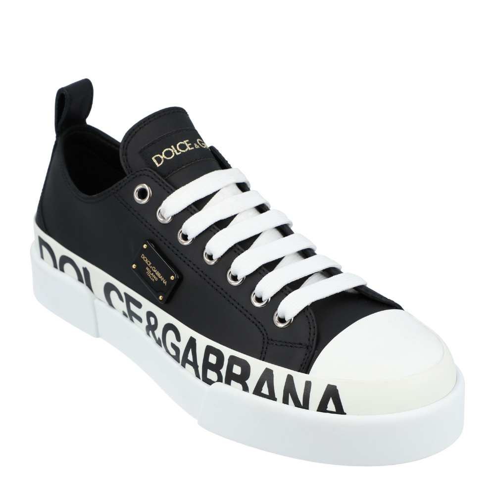 

Dolce & Gabbana Black/White Calfskin logo-detailed plate and logo print Portofino light Sneakers EU