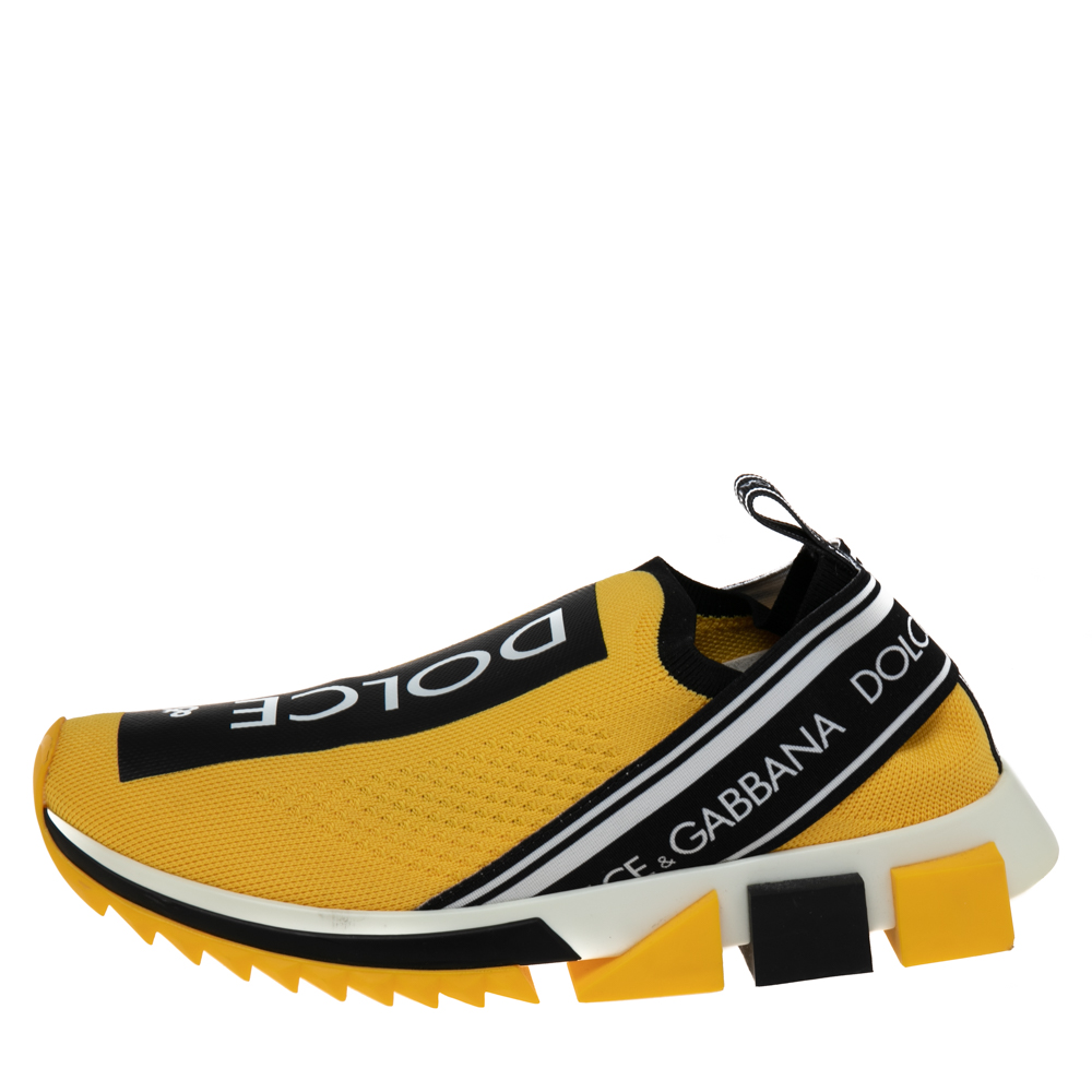 

Dolce & Gabbana Yellow Knit Fabric Sorrento Logo Slip-On Sneakers Size