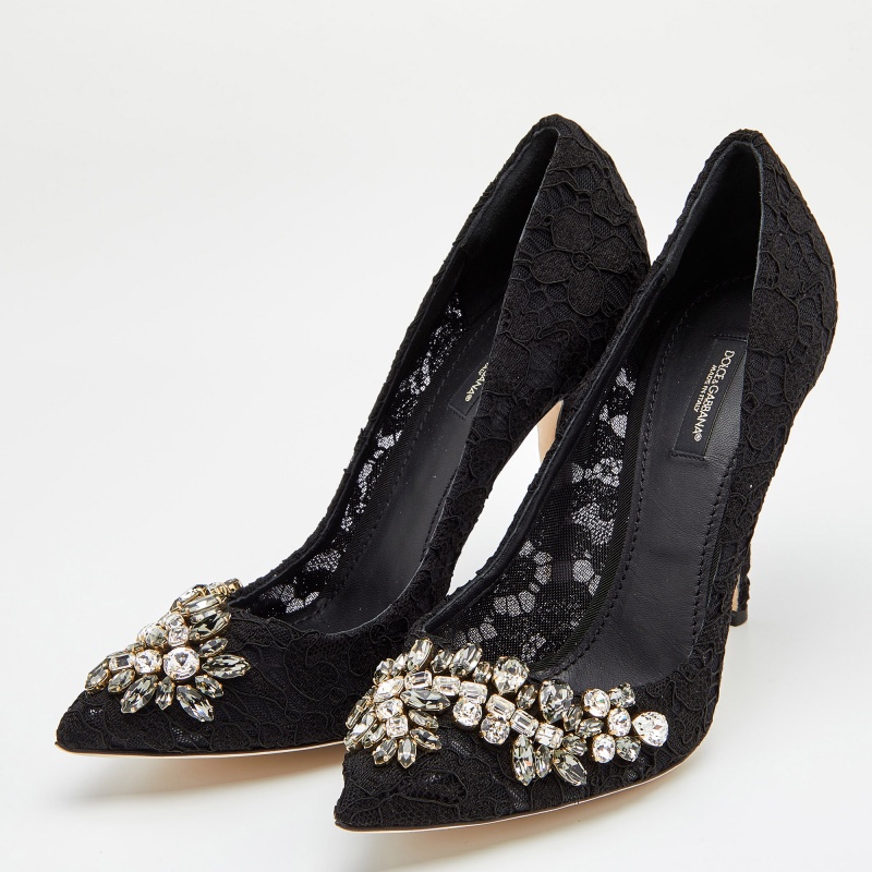 Dolce & Gabbana Black Lace Crystal Embellished Royale Pointed Toe Pumps Size 41  - buy with discount