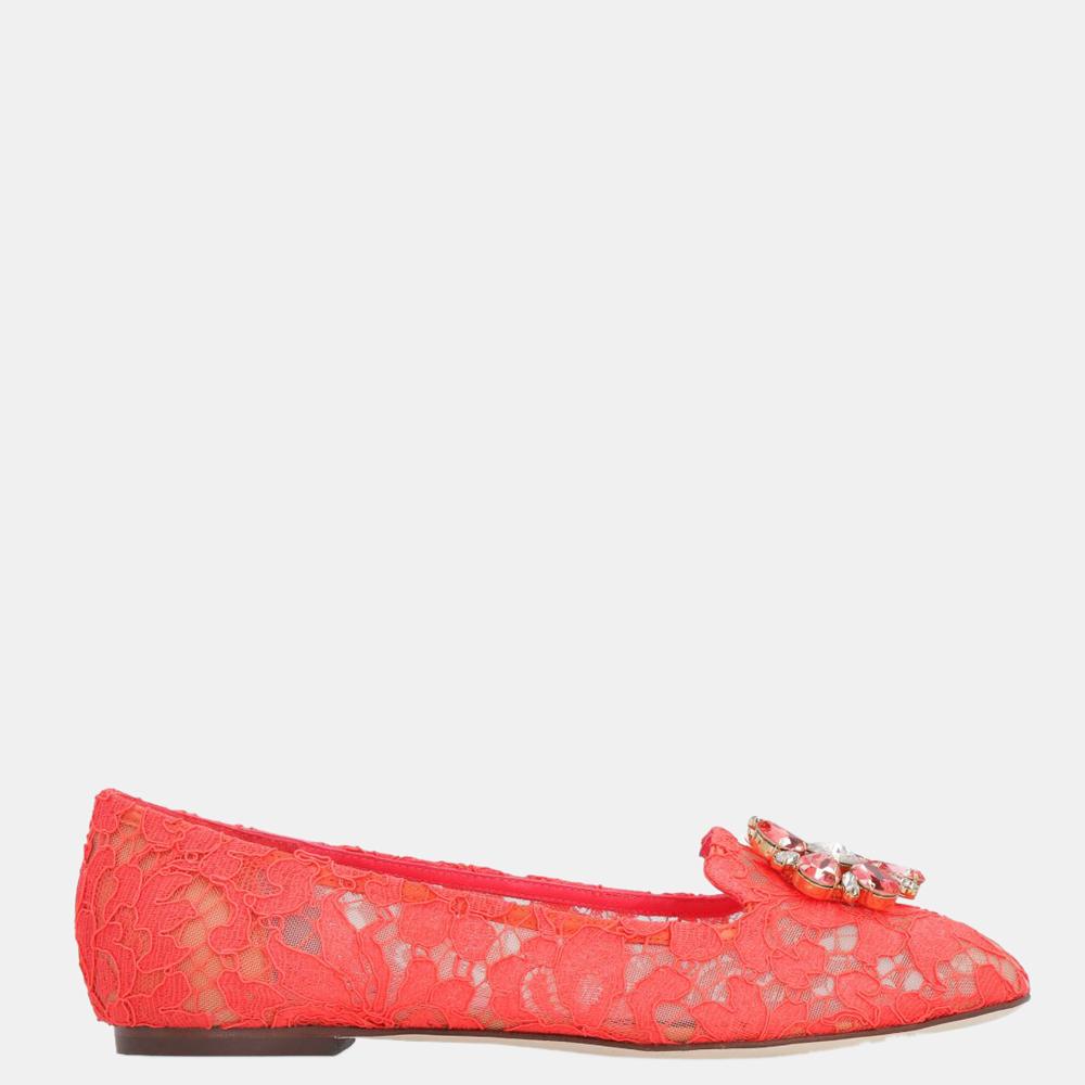 

Dolce and Gabbana Red Taormina Lace Crystal Embellished Vally Ballet Flats EU