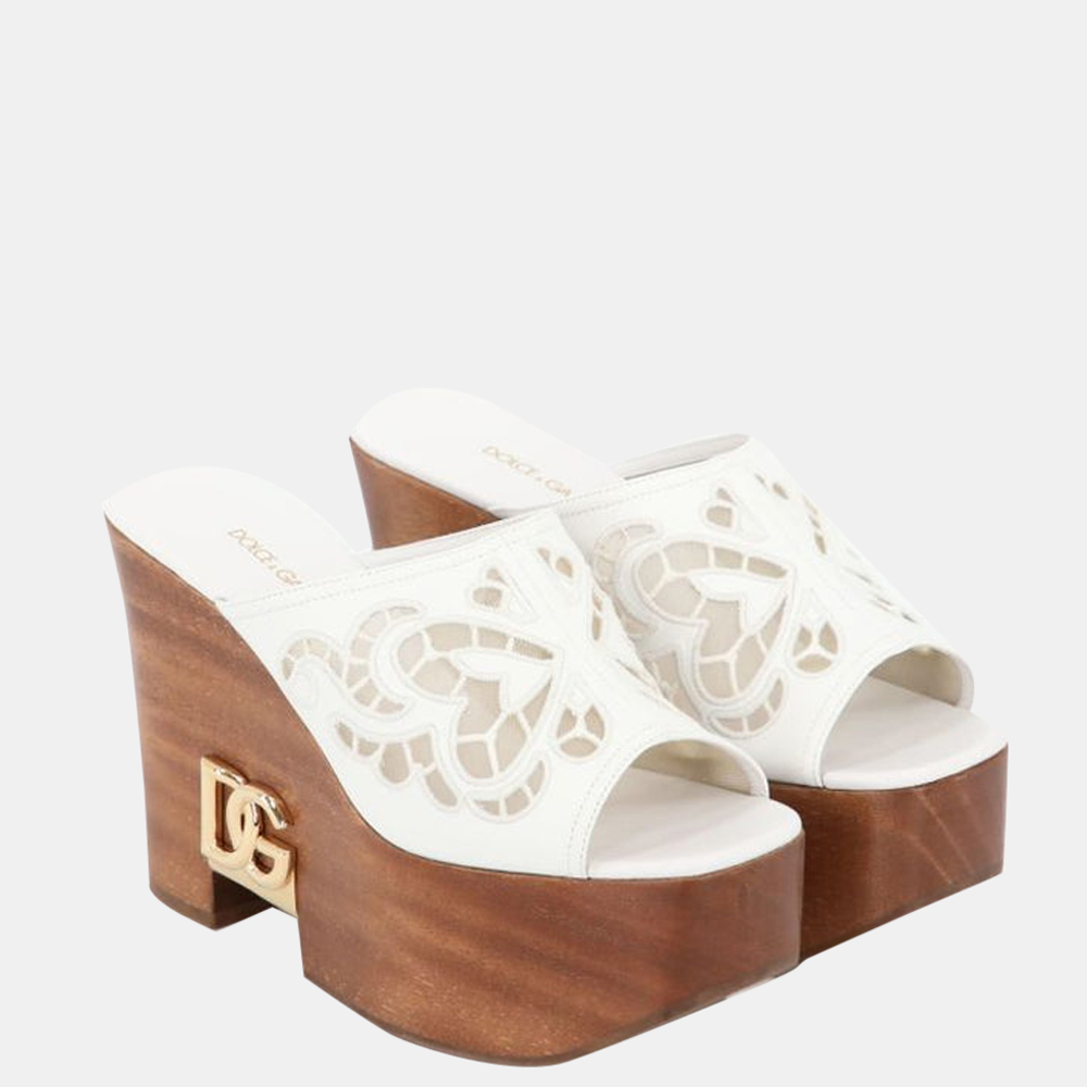 

Dolce & Gabbana White Embroidered Nappa Wedges EU