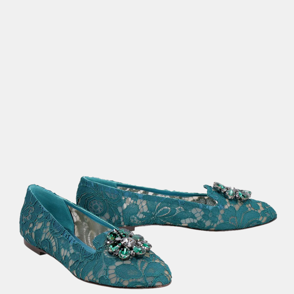 

Dolce & Gabbana Green Taormina Lace Embellished Ballet Flats Size EU