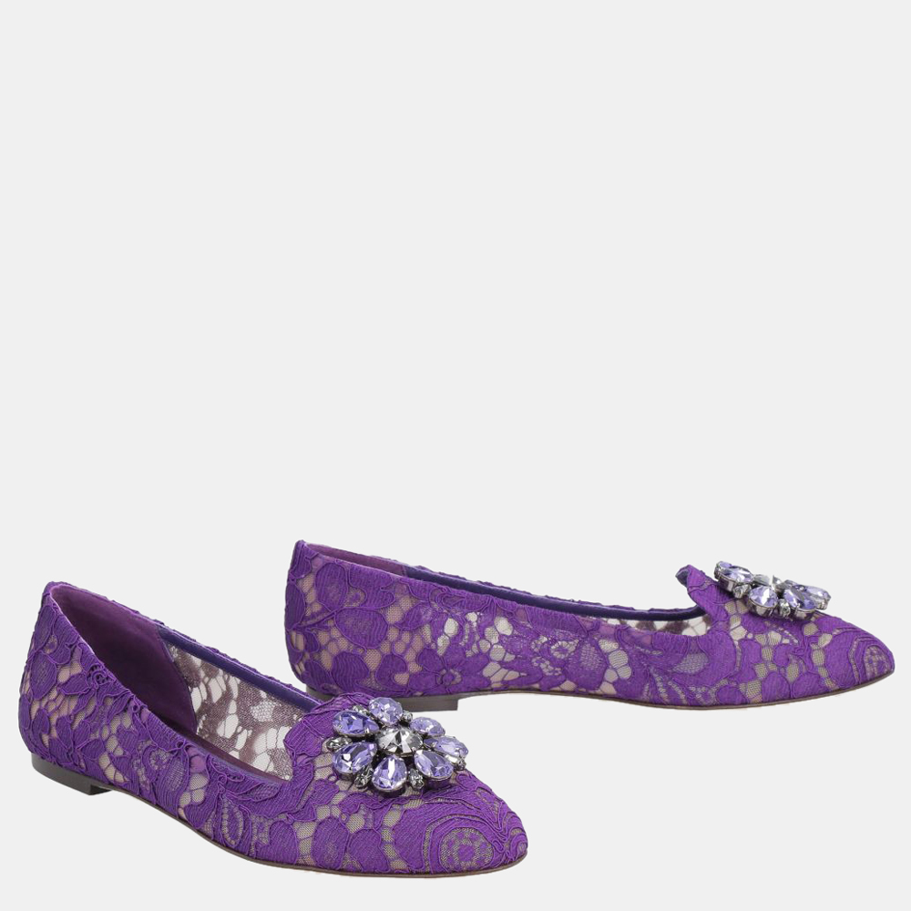 

Dolce & Gabbana Purple Taormina Lace Ballet Flats Size EU