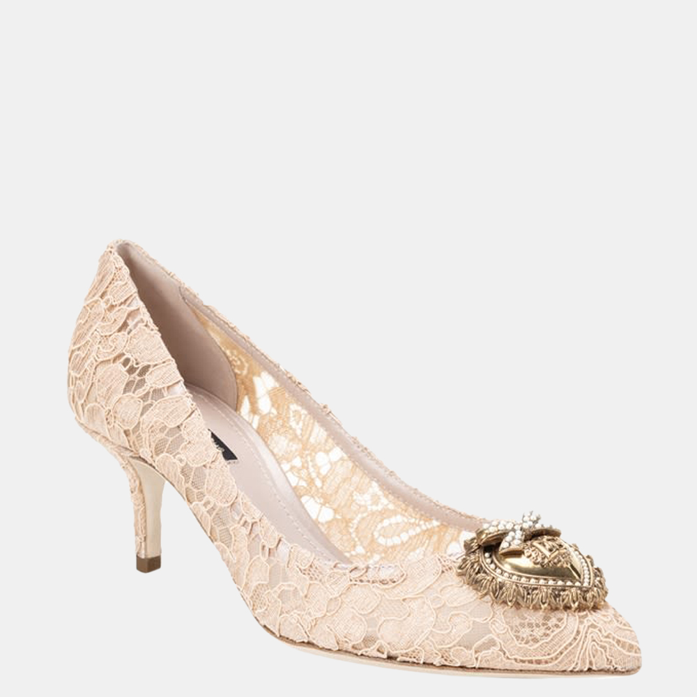 

Dolce & Gabbana Pink Taormina lace Devotion heart Pumps Size EU