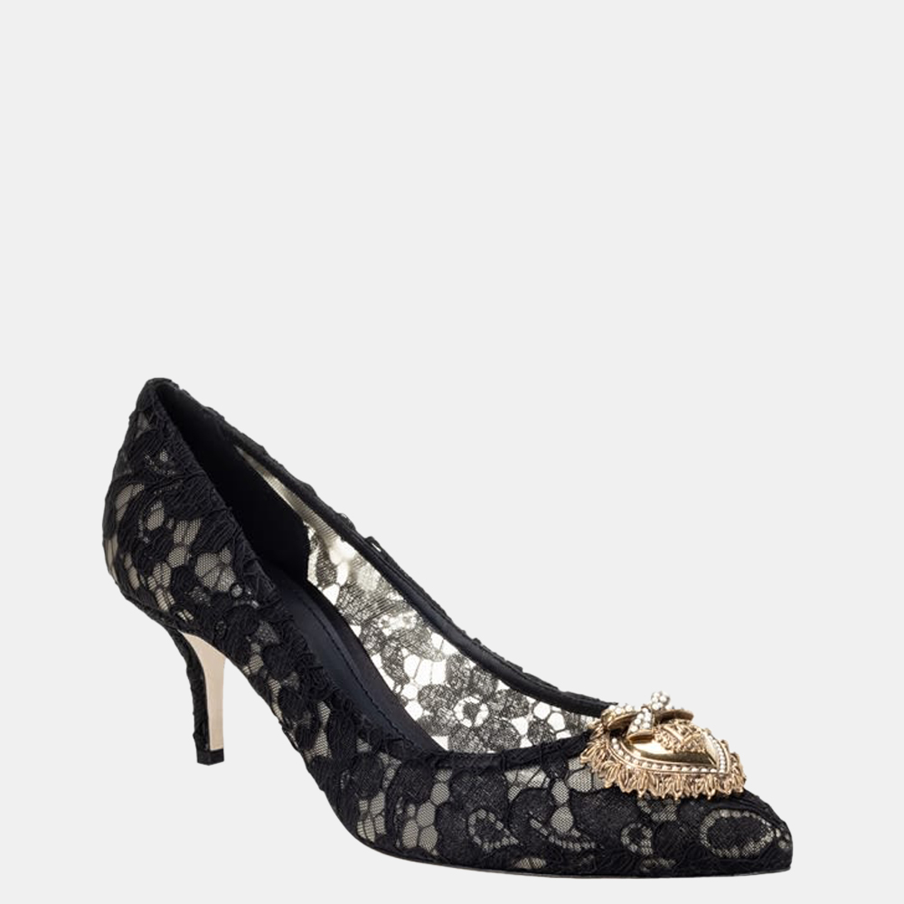 

Dolce & Gabbana Black Taormina lace Devotion heart Pumps Size EU