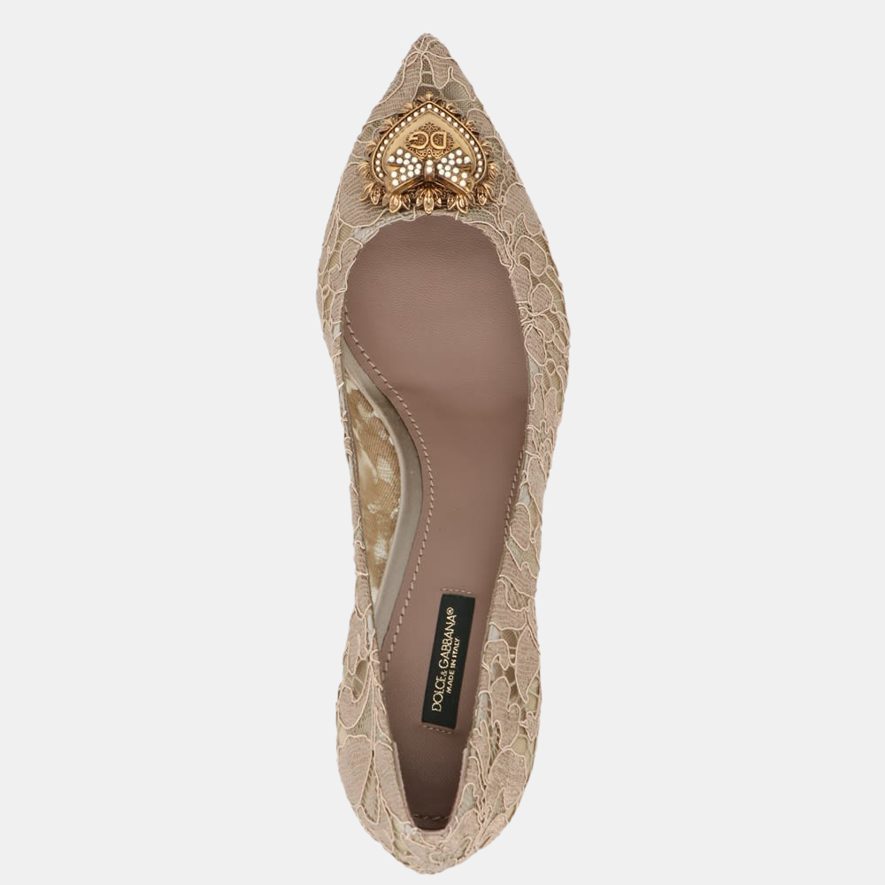 

Dolce & Gabbana Brown Taormina Lace Devotion Heart Pumps Size EU