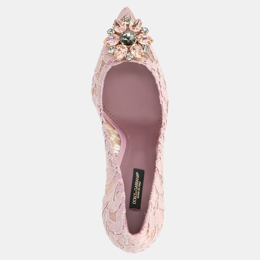 

Dolce & Gabbana Pink Taormina Lace Crystals Pumps Size EU