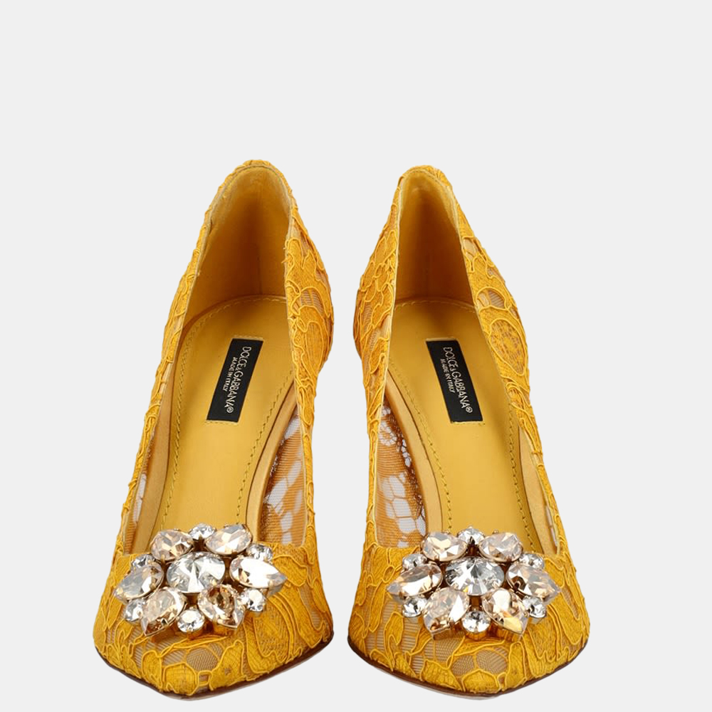 

Dolce & Gabbana Yellow Lace Rainbow Brooch Detailing Pumps Size EU