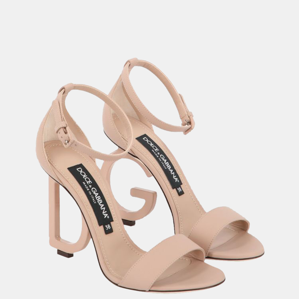 

Dolce & Gabbana Pink Leather DG heel Sandals Size EU