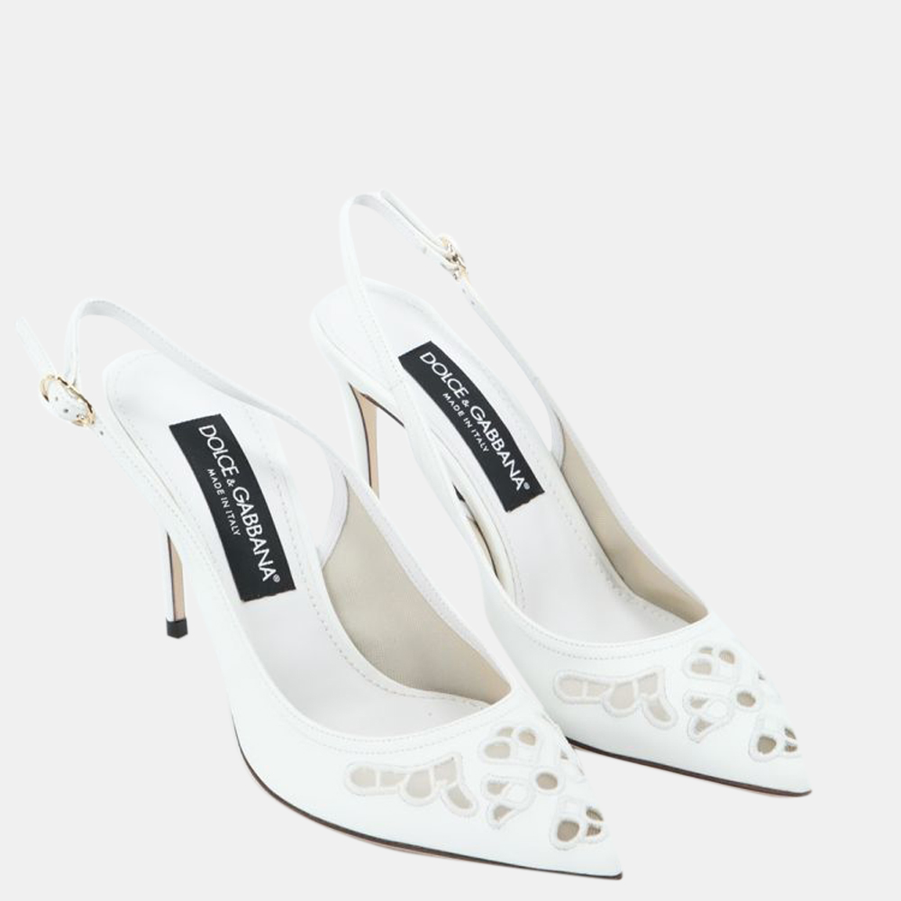 

Dolce & Gabbana White nappa leather Embroidered Slingbacks Size EU