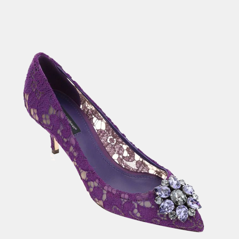 

Dolce & Gabbana Purple Taormina Lace Brooch Detailing Pumps Size EU