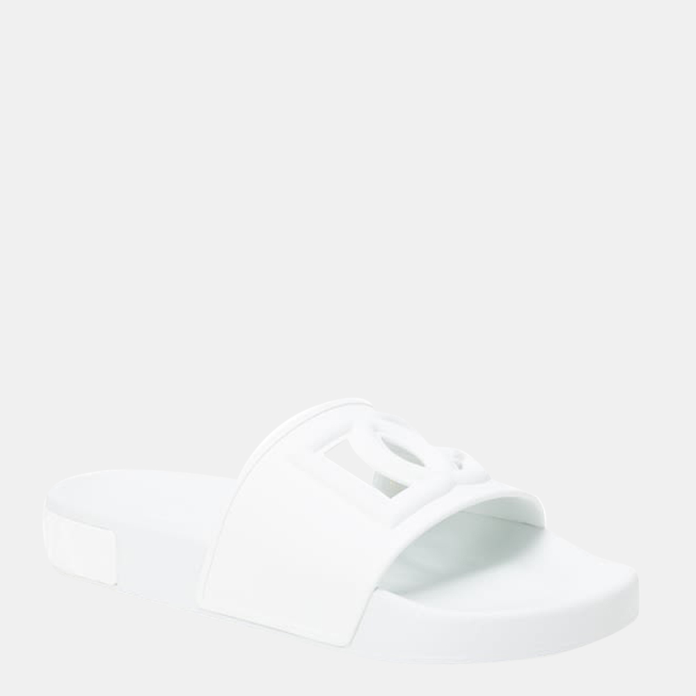 

Dolce & Gabbana White Monogram Beachwear Slides Size EU