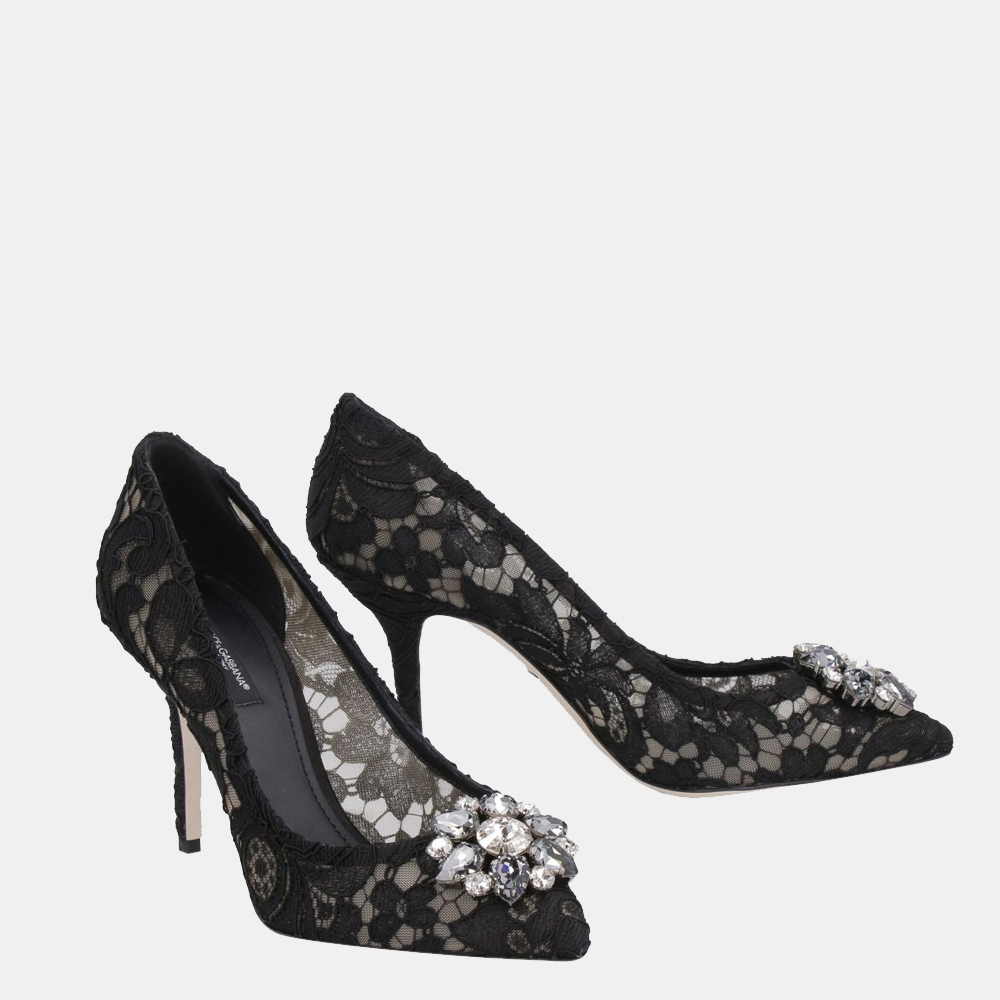 

Dolce & Gabbana Black Taormina Lace Pumps EU