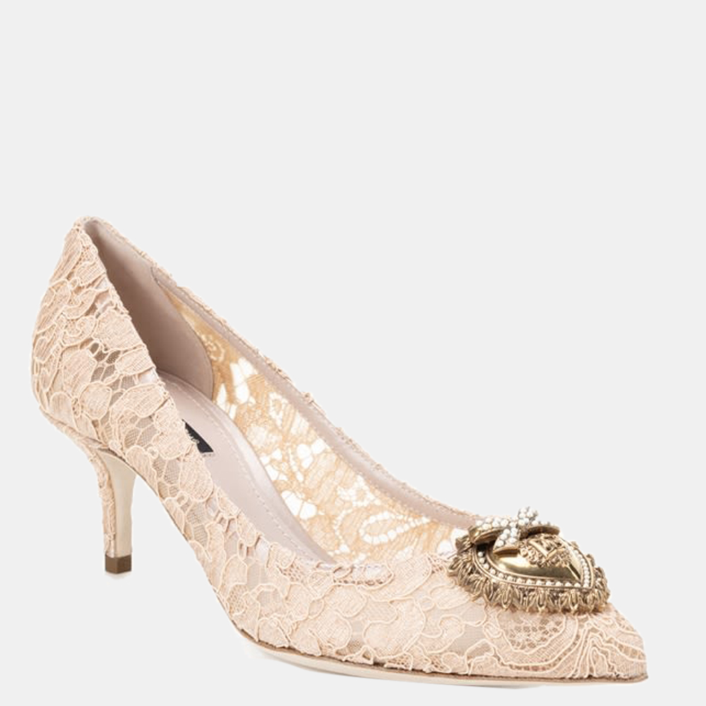 

Dolce & Gabbana Pink Lace Devotion Heart Pumps Size EU