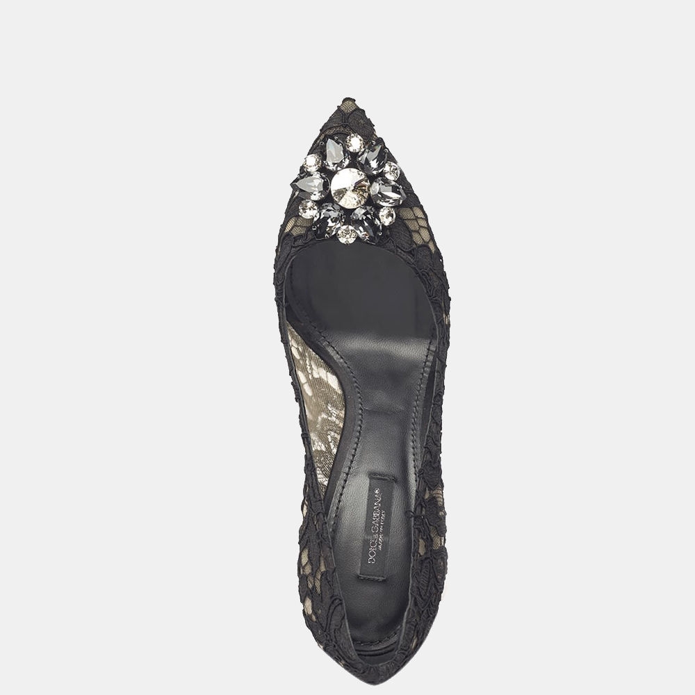 

Dolce & Gabbana Black Lace Rainbow Brooch Detailing Pumps Size EU