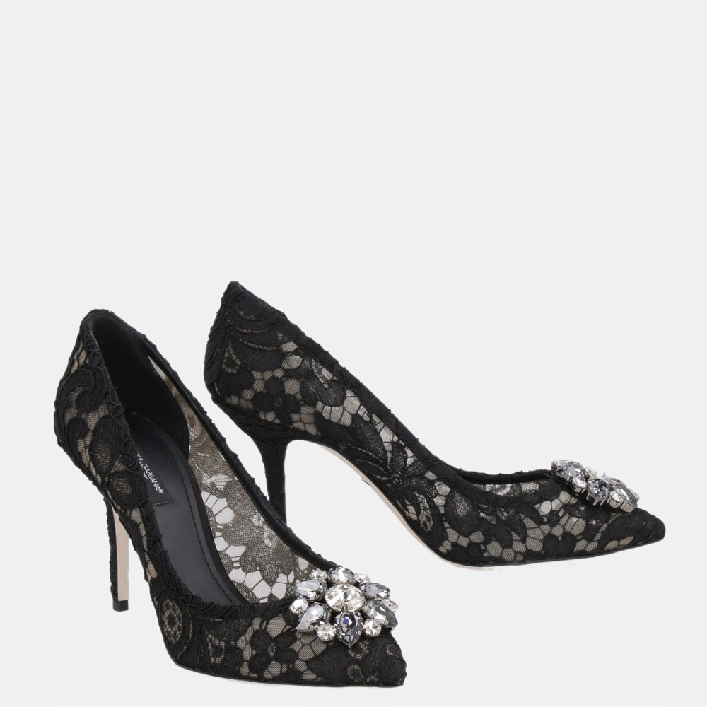 

Dolce & Gabbana Black Lace Rainbow Brooch Detailing Pumps Size EU