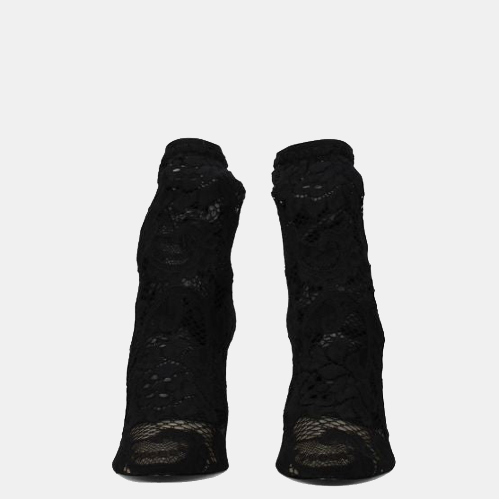 

Dolce & Gabbana Black Lace Peep Toe Ankle Boots Size US 7 EU