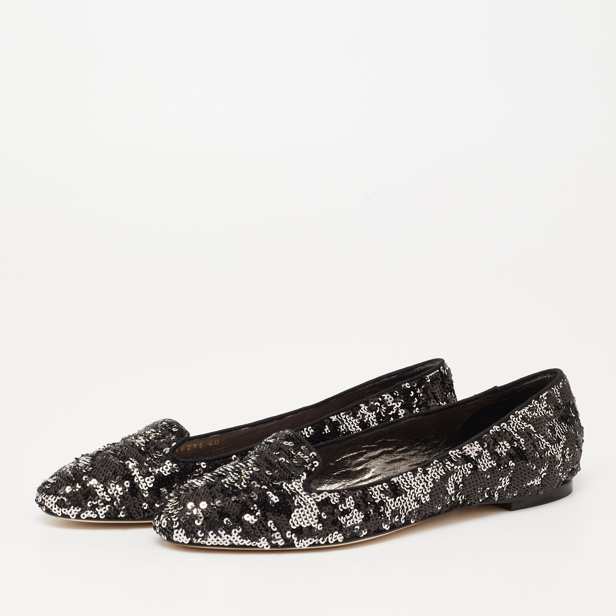 

Dolce & Gabbana Black/Silver Sequins Smoking Slippers Size